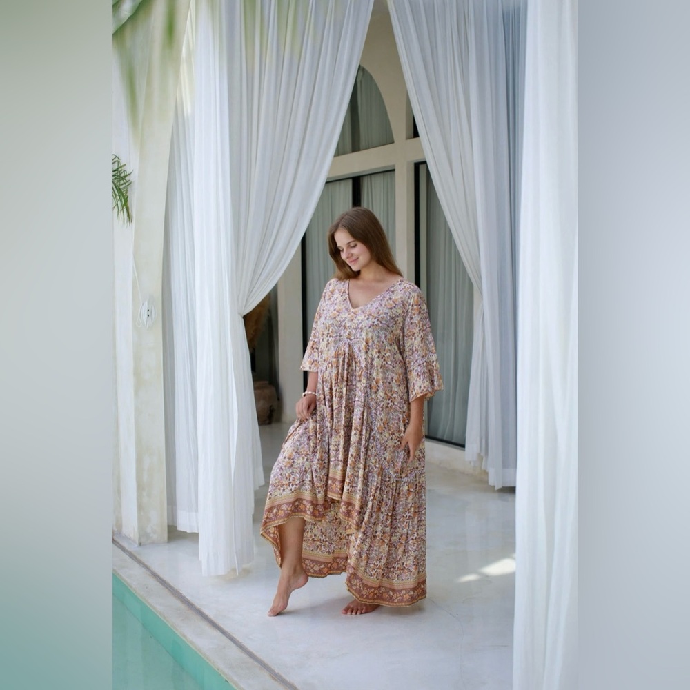 Coco Rose Boutique NWT Hannah Boho High Low Maxi Dress Bell Sleeve One Size